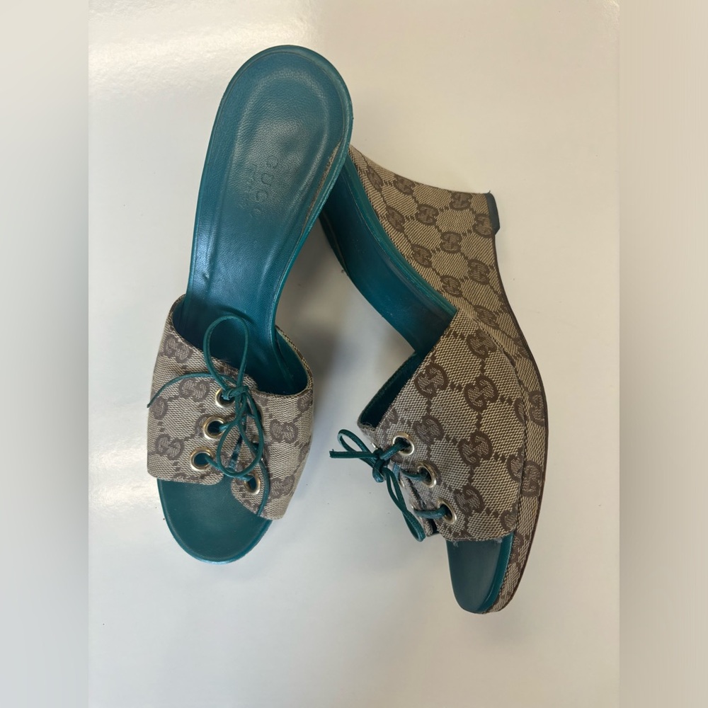 Gucci Wedge Slides With Green Sole